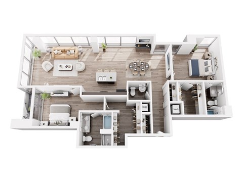 Floor plan for 2 beds, 2.5 baths, 1797 sqft